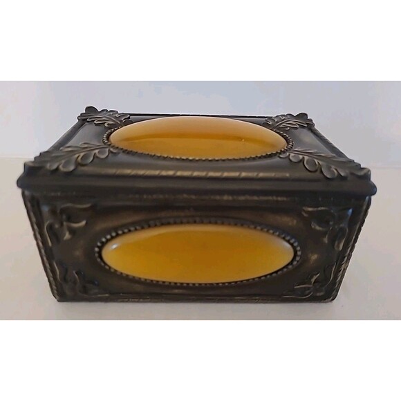 Vintage Art Deco Bakelite Trinket Box Lid Bronze Yellow Gold 4.5"  X 3" Quoizel - Picture 1 of 10